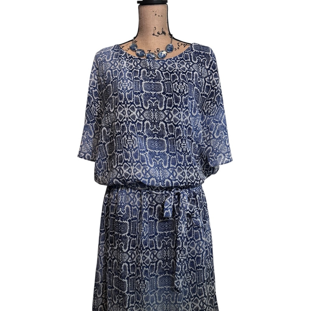 J.B.S. Blue and White Patterned Midi Dress